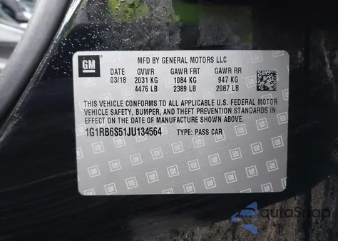 2018 Chevrolet Volt Premier from USA, damaged, VIN 1G1RB6S51JU134564